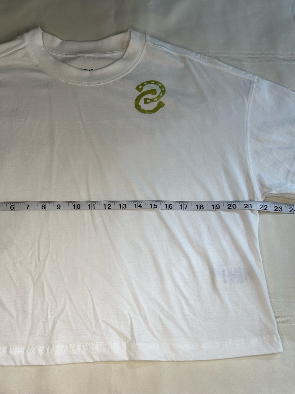 Maeve White Boxy Crop Tee with Lime Green Emblem 100% Cotton - Picture 8 of 15